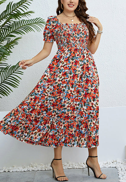 Vestido estilo imperio con escote cuadrado y estampado floral