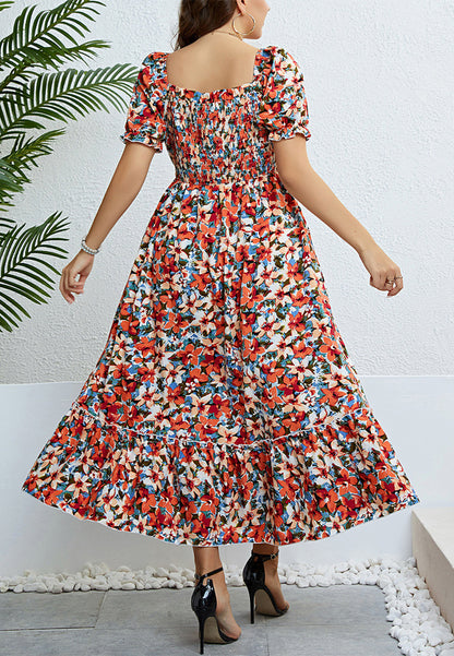 Vestido estilo imperio con escote cuadrado y estampado floral