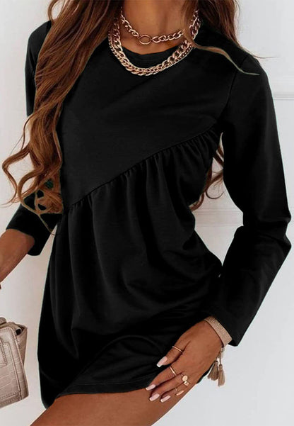 Round Neck Pleated Design Dress