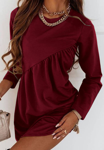 Round Neck Pleated Design Dress