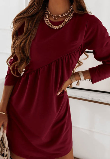 Round Neck Pleated Design Dress