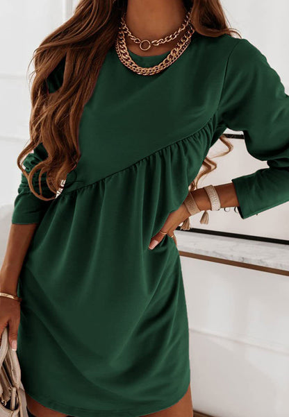 Round Neck Pleated Design Dress