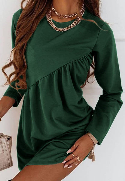 Round Neck Pleated Design Dress