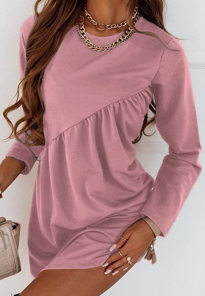 Round Neck Pleated Design Dress