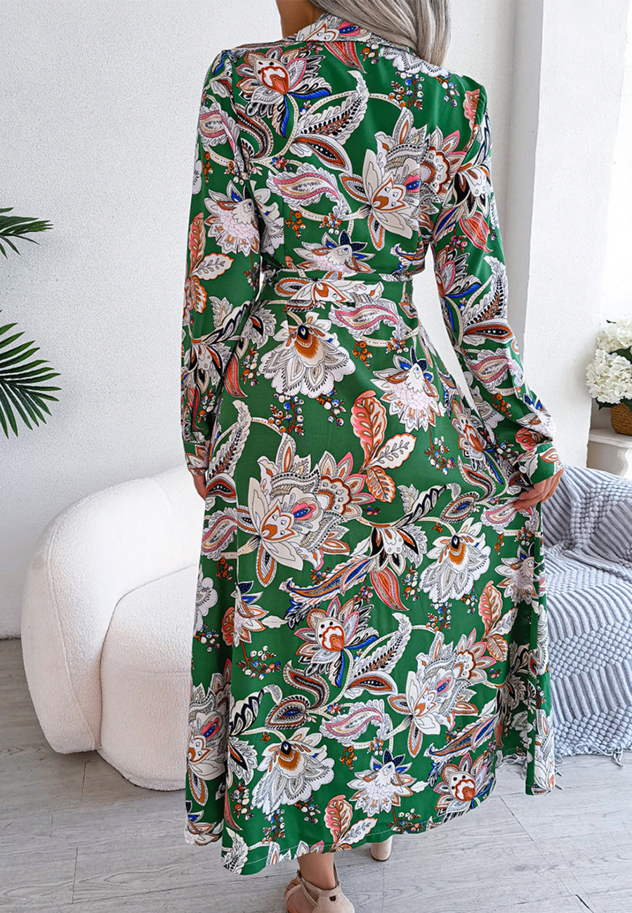Botanical Print Belted Waist Dress