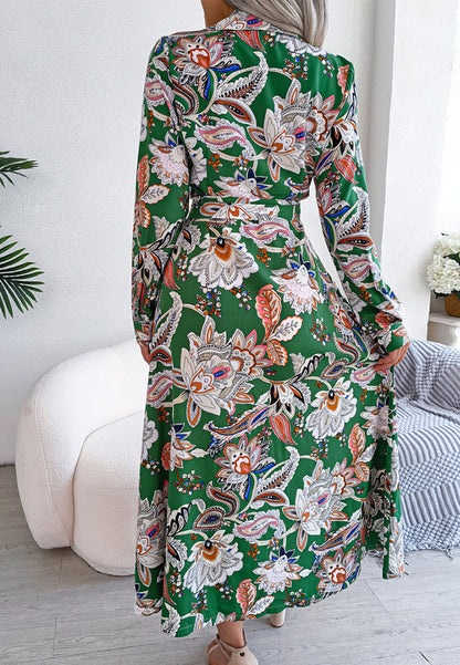 Botanical Print Belted Waist Dress