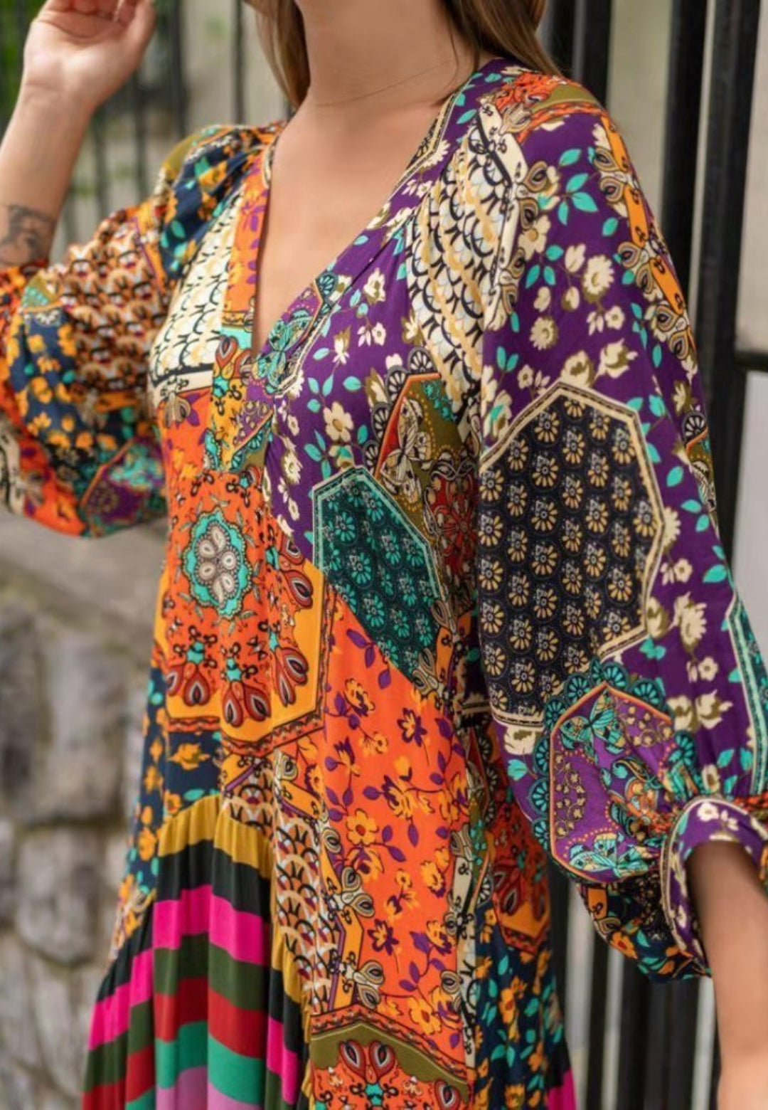 Vestido largo bohemio con estampado multicolor