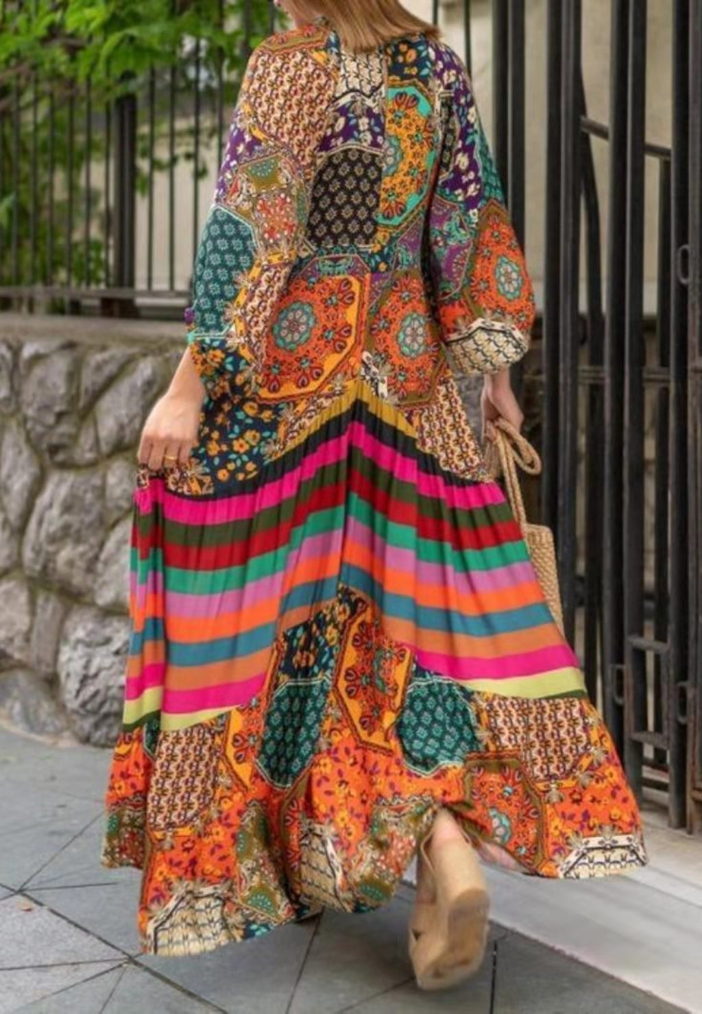 Vestido largo bohemio con estampado multicolor