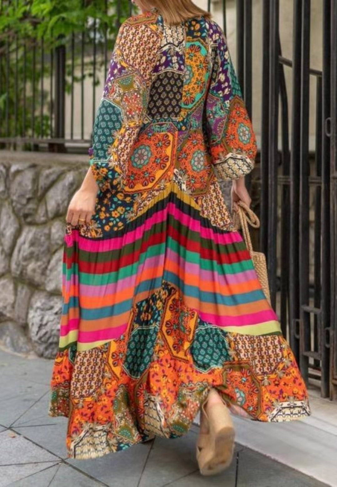 Vestido largo bohemio con estampado multicolor