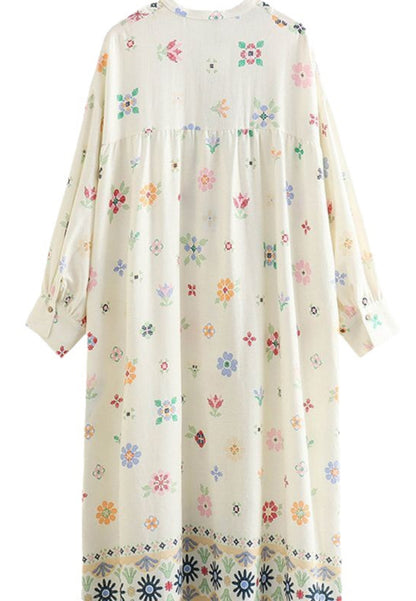 Split V Neck Multicolor Print Dress