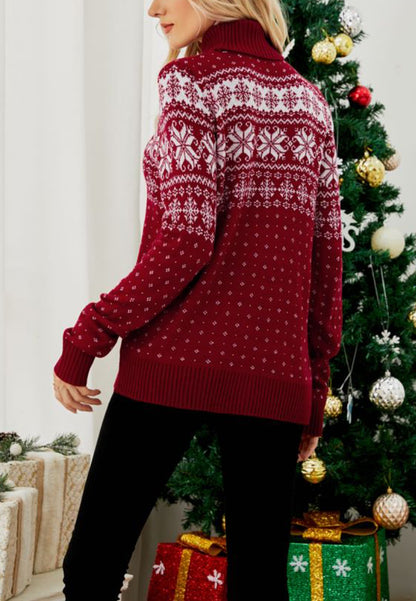 Multi Snowflake Pattern Turtleneck Sweater