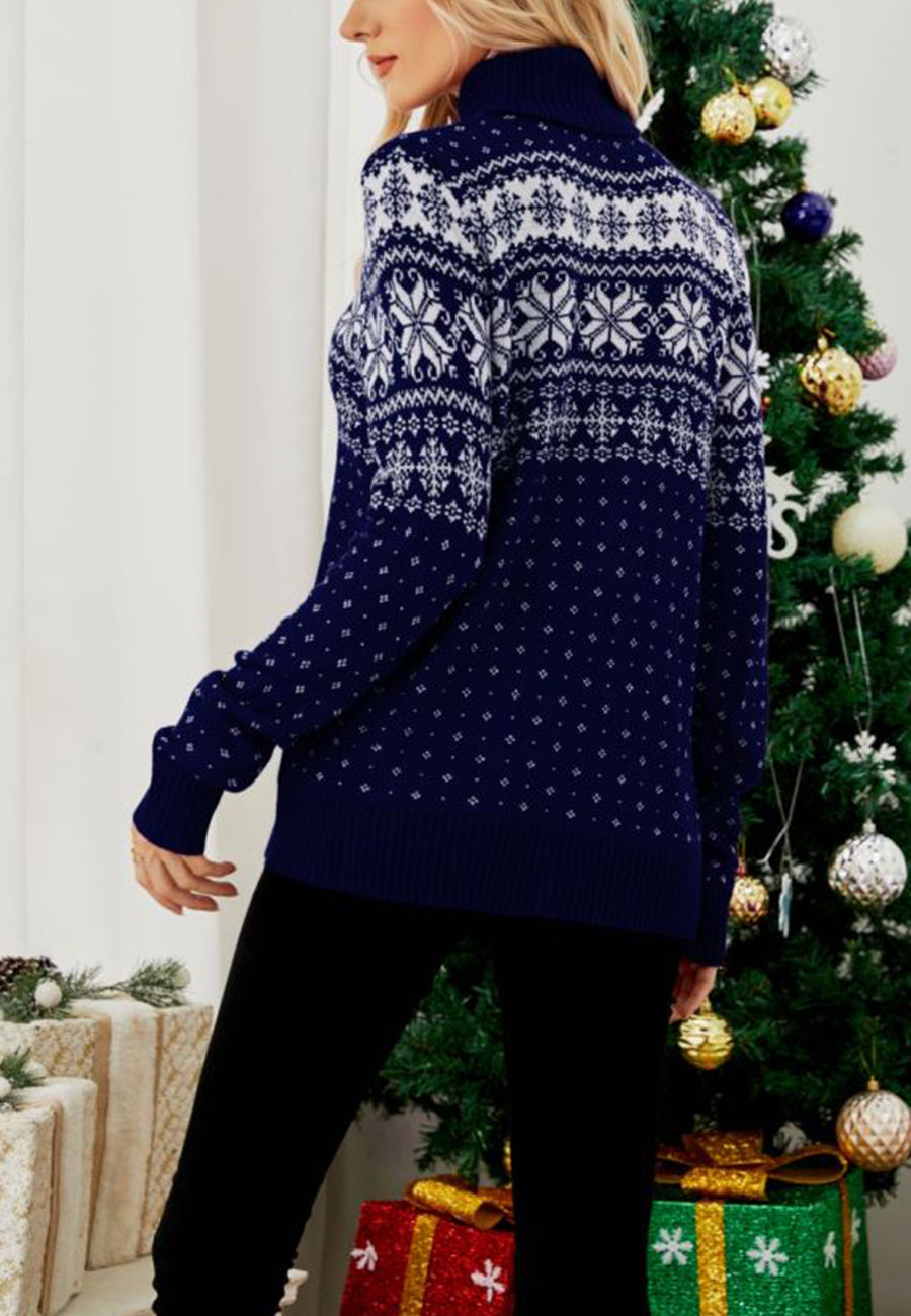 Multi Snowflake Pattern Turtleneck Sweater