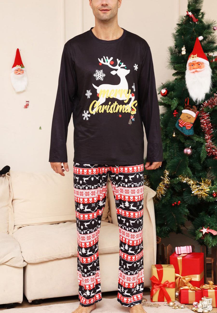 Contrast Reindeer Christmas Pajama Set