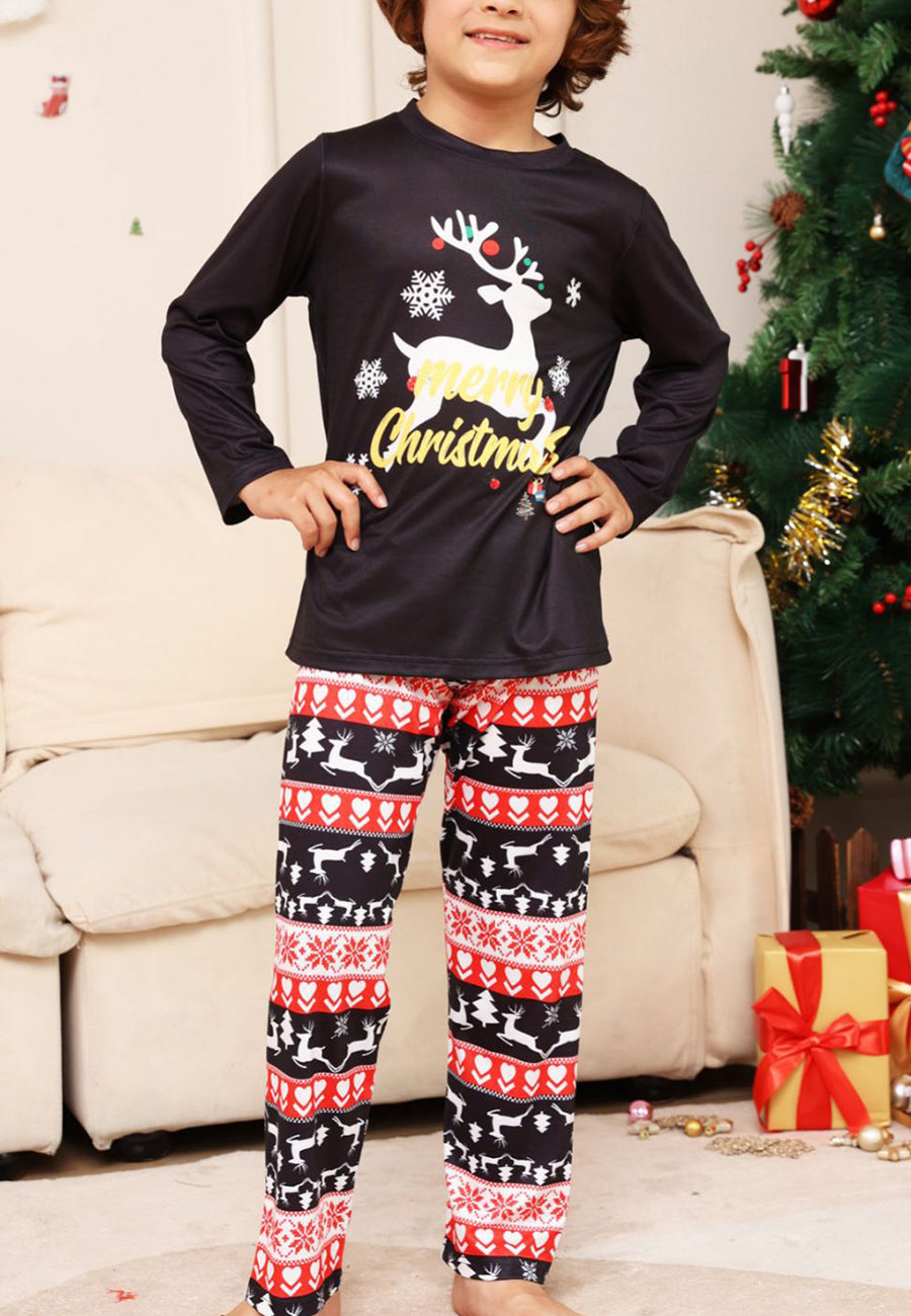 Contrast Reindeer Christmas Pajama Set