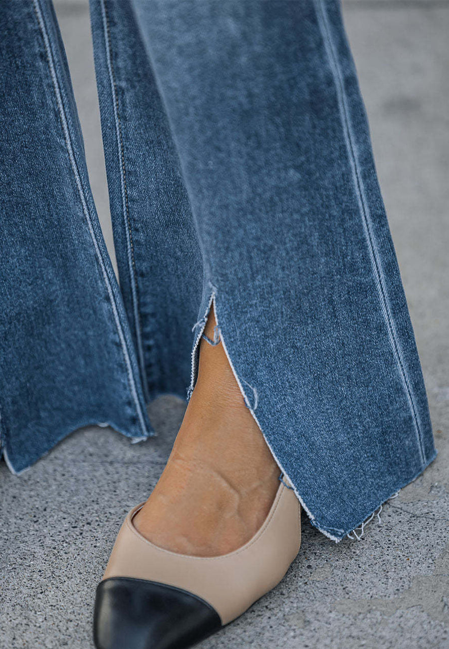 Frayed Front Slit Jeans