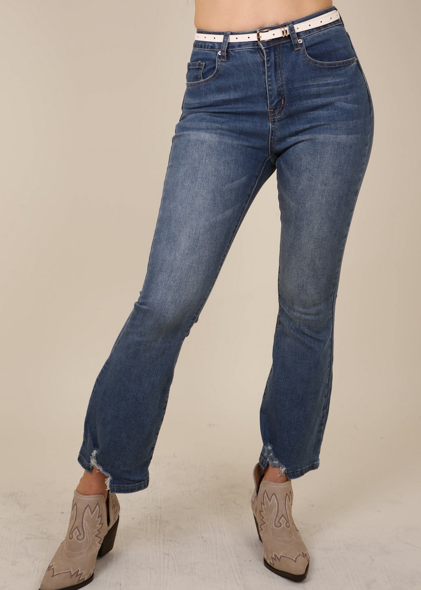 High Waist Frayed Bootcut Jeans