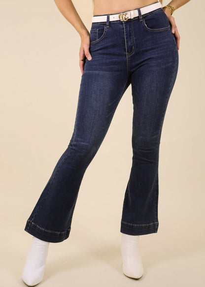 Contrast Seam Flared Jeans