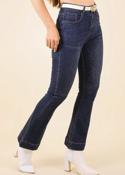 Contrast Seam Flared Jeans