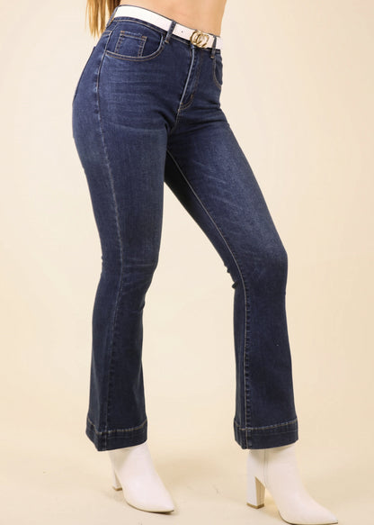 Contrast Seam Flared Jeans