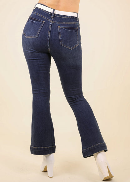 Contrast Seam Flared Jeans