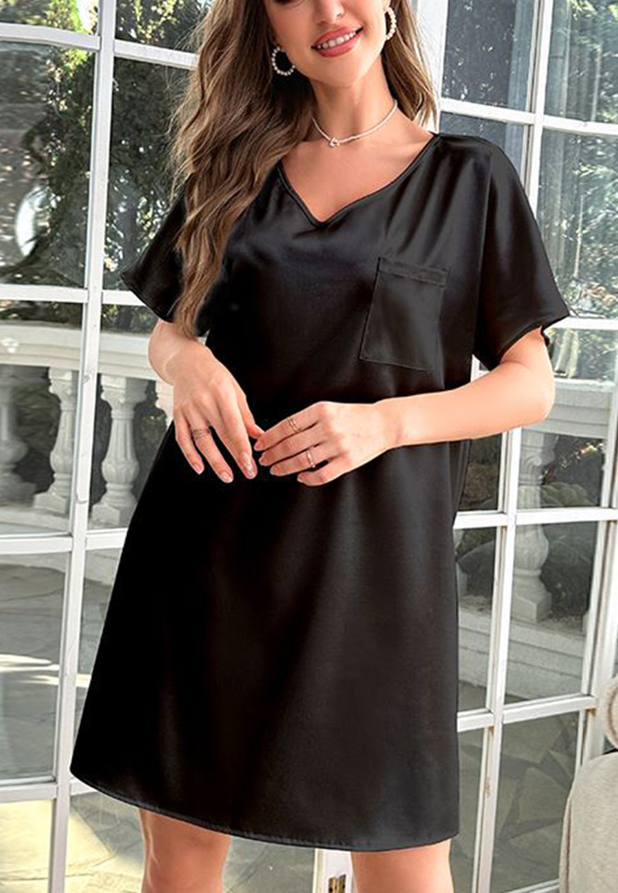V Neck Basic Shirt Dress