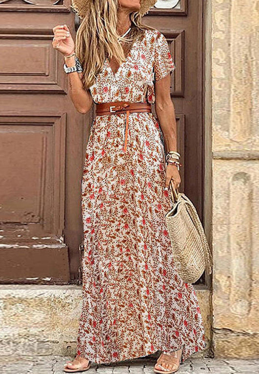 Vestido largo con abertura frontal y estampado floral