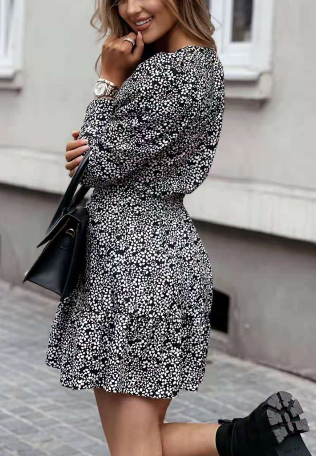 Printed Gigot Sleeve Dress