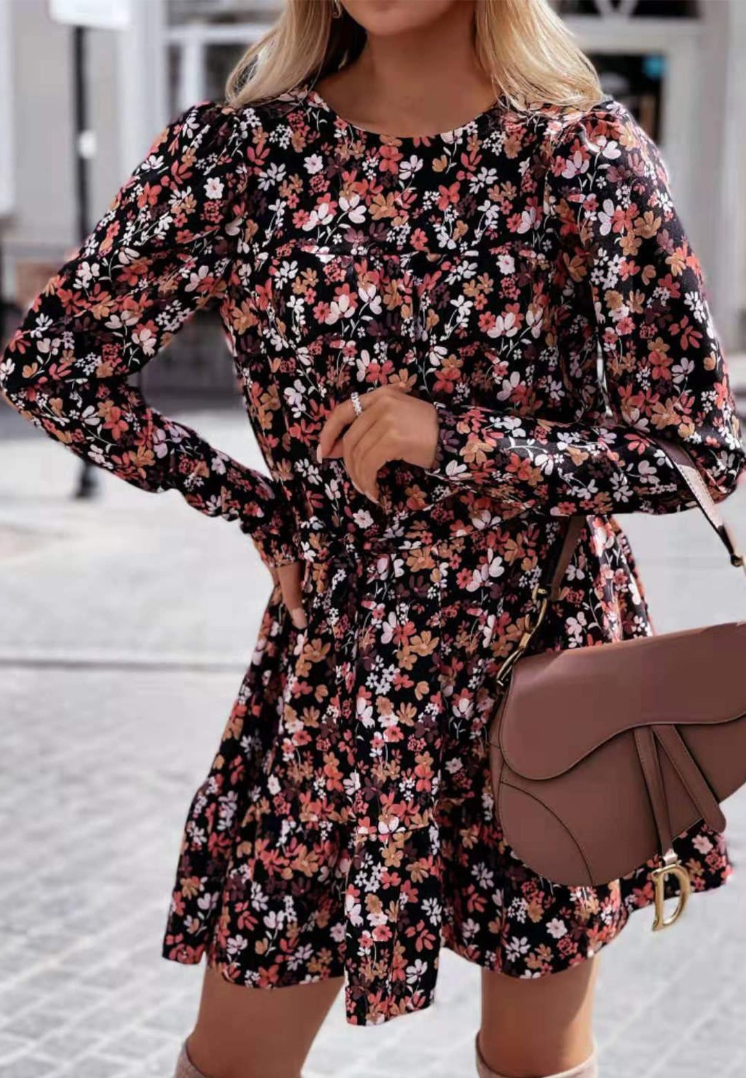 Printed Gigot Sleeve Dress