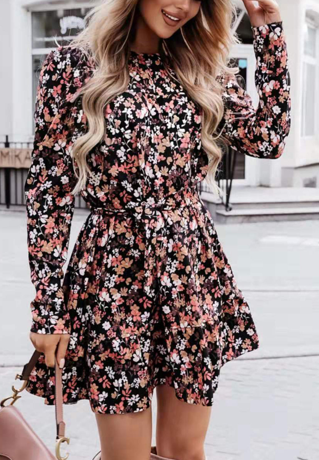 Printed Gigot Sleeve Dress
