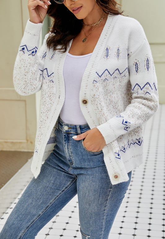 Aztec Pattern Drop Shoulder Cardigan
