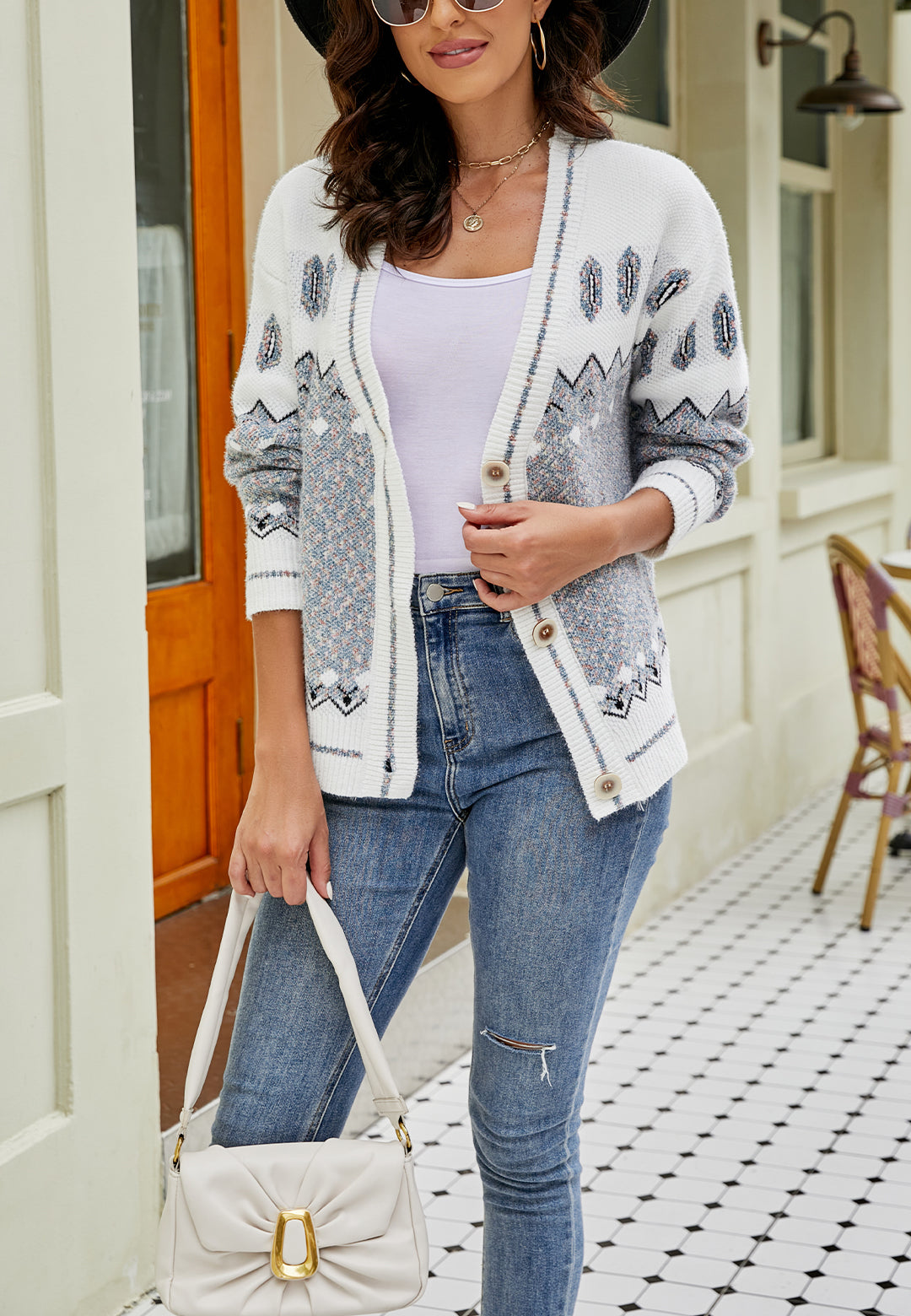 Aztec Pattern Drop Shoulder Cardigan