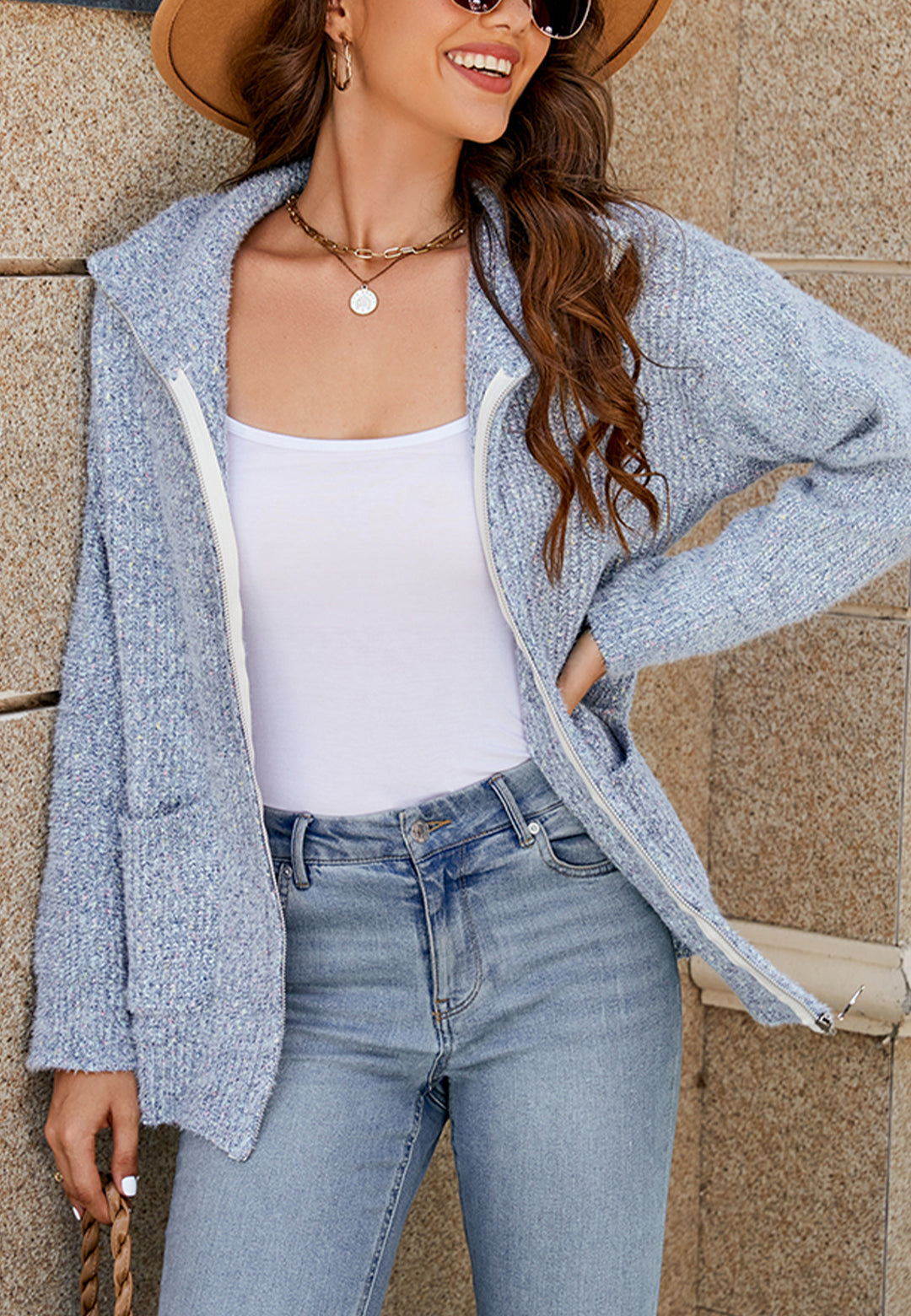 Chaqueta clásica de punto texturizado con cremallera