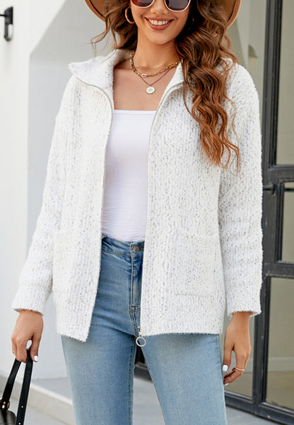Textured Knit Zip-Up Classic Jacket