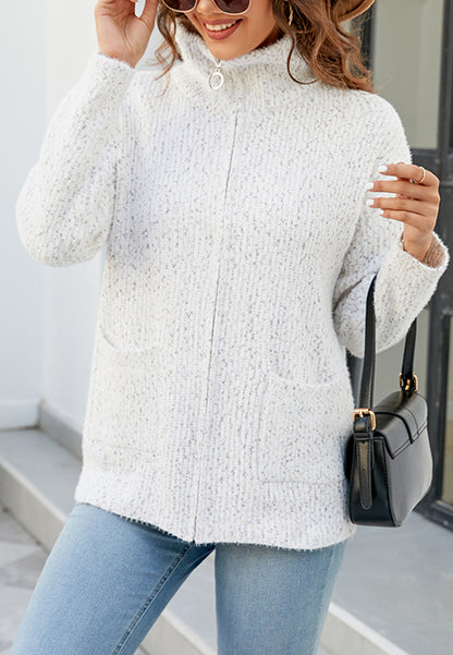 Textured Knit Zip-Up Classic Jacket