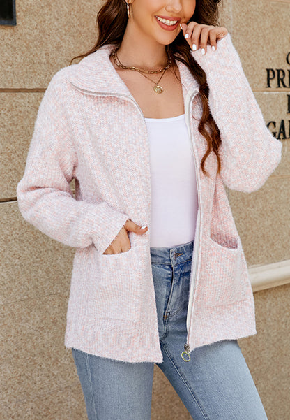 Textured Knit Zip-Up Classic Jacket