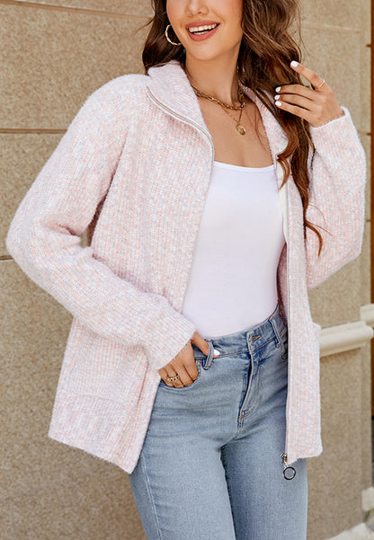 Textured Knit Zip-Up Classic Jacket