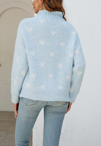 Heart Pattern Mock Neck Sweater