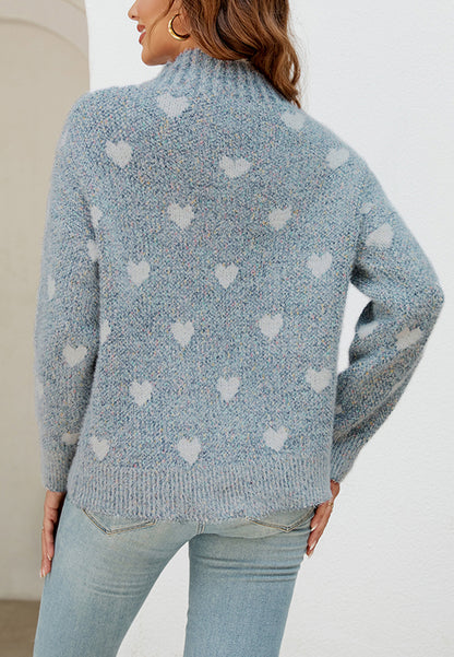 Heart Pattern Mock Neck Sweater