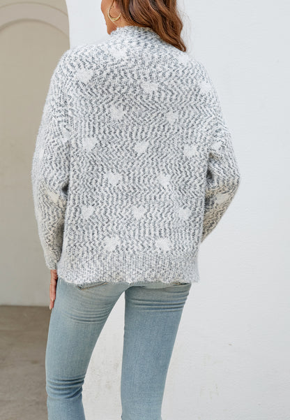 Heart Pattern Mock Neck Sweater