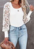 Blusa de encaje de crochet con mangas voluminosas