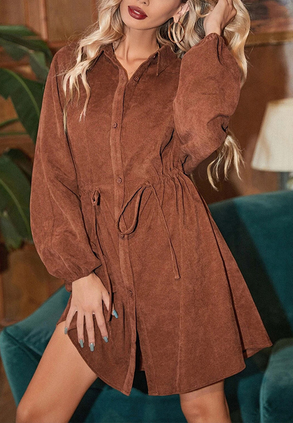 Vestido texturizado con cordón en la cintura