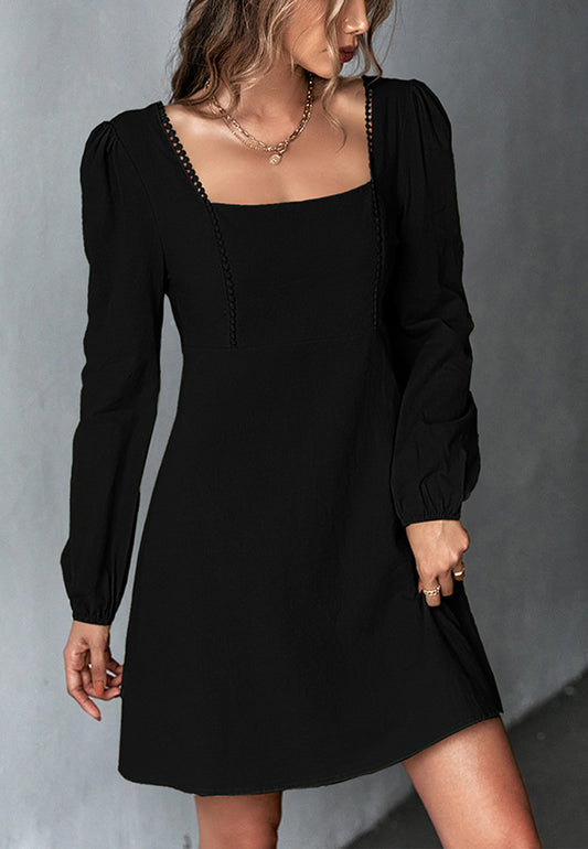 Crochet Trim Square Neck Dress