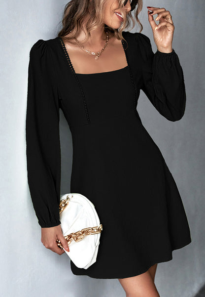 Crochet Trim Square Neck Dress