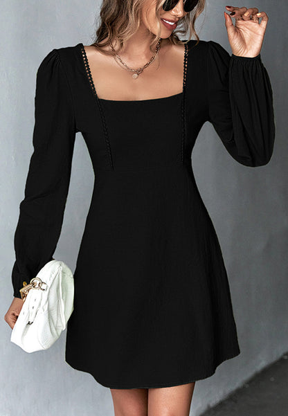 Crochet Trim Square Neck Dress