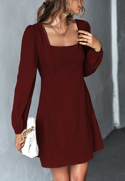 Crochet Trim Square Neck Dress