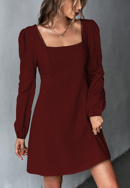 Crochet Trim Square Neck Dress