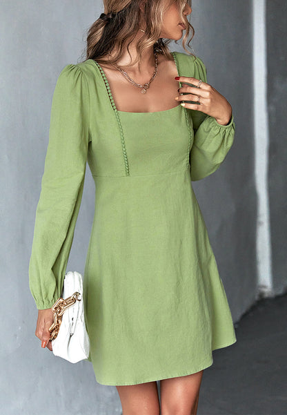 Crochet Trim Square Neck Dress