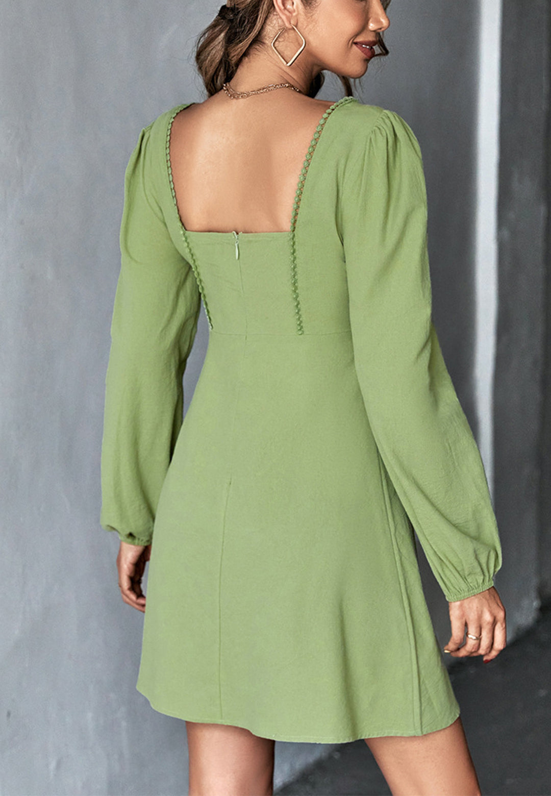 Crochet Trim Square Neck Dress
