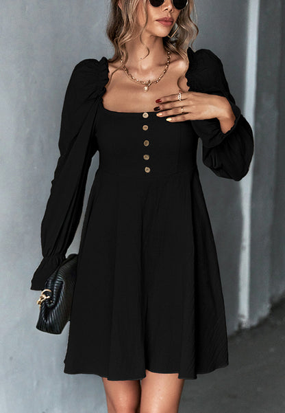 Square Neck Ruffle Cuff Dress