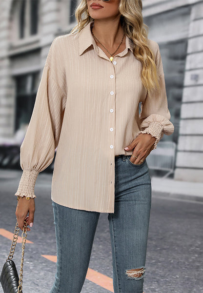 Striped Pattern Shirred Cuff Shirt